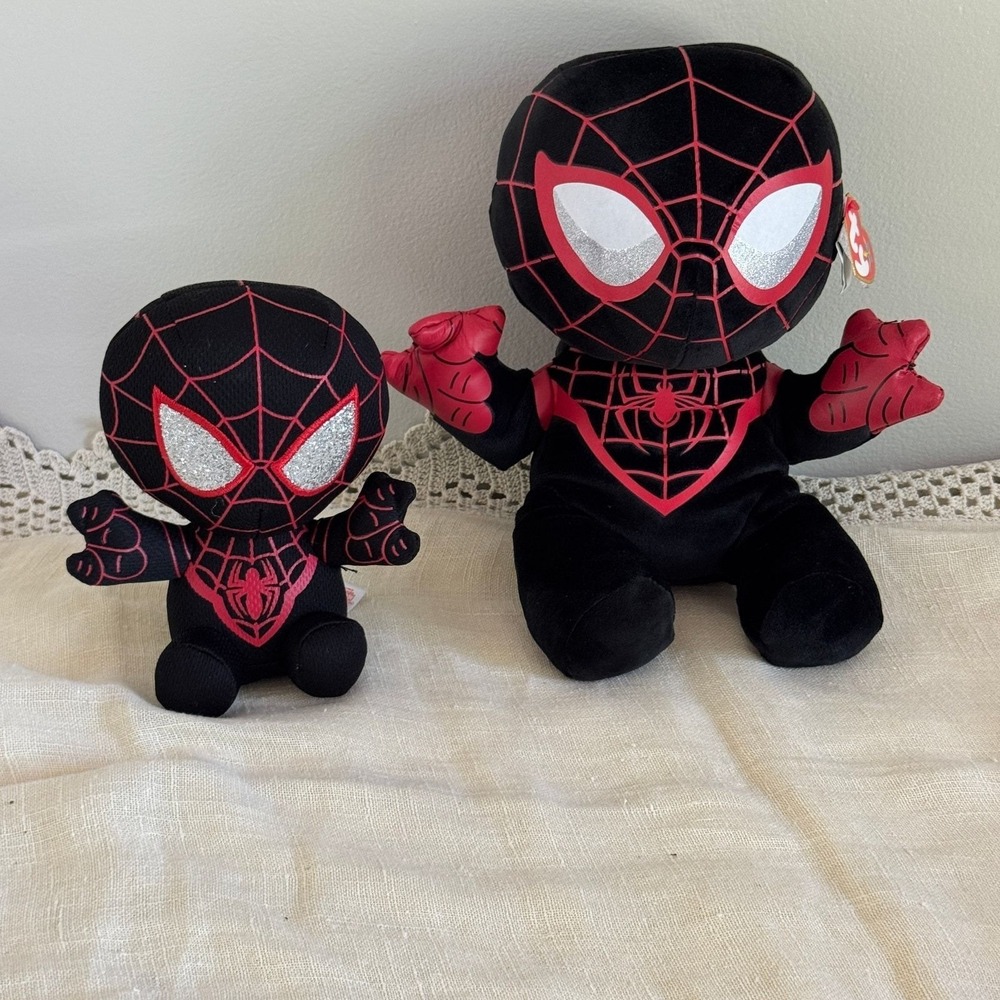 Ty‎ Beanie Buddies Marvel Miles Morales Spider-Man Plush Set Black Red 6" 9"